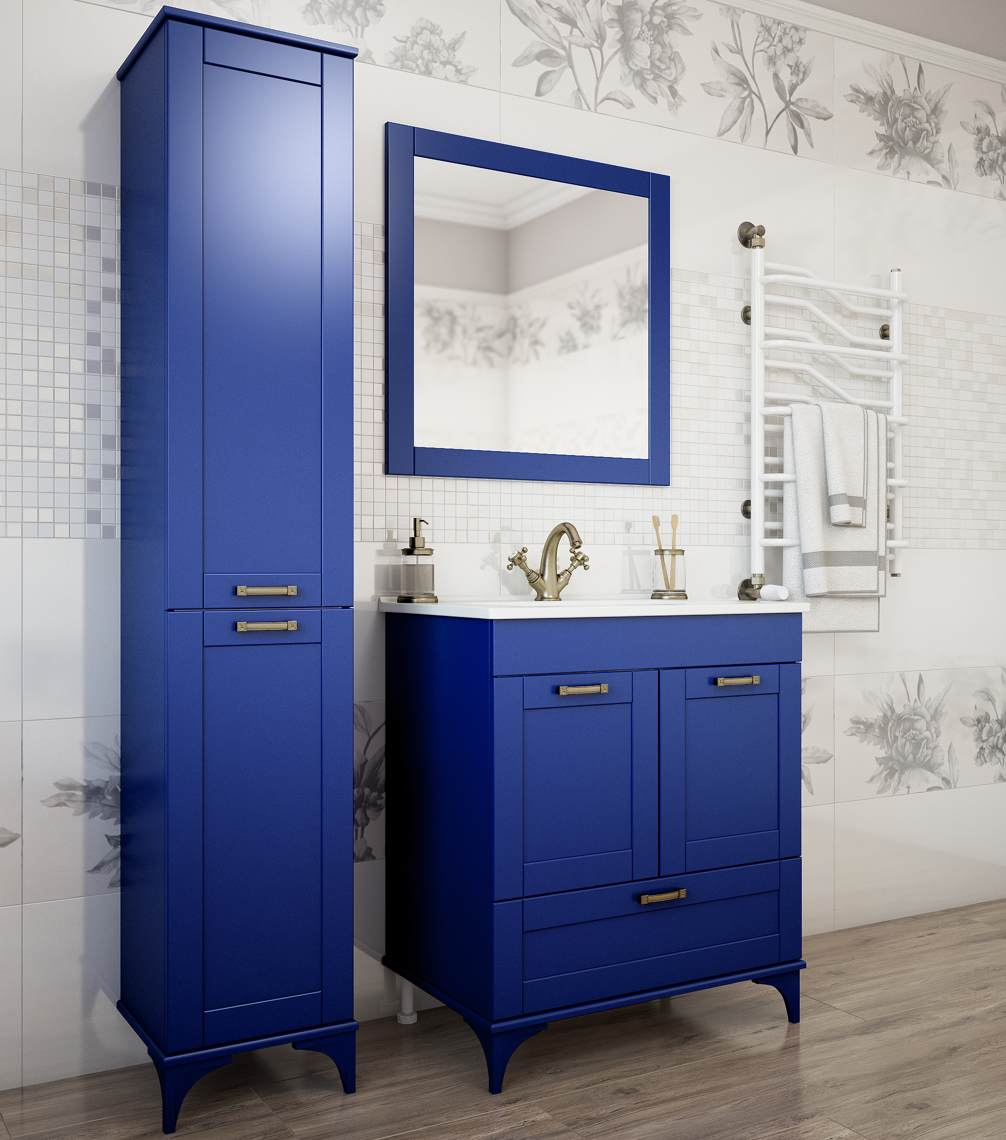 Тумба с раковиной Sanflor Ванесса 75 напольная, индиго - 3