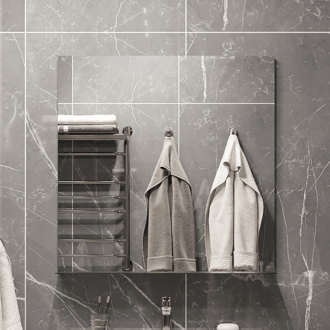 Зеркало DIWO Смоленск 80 с полкой, черное, в стиле лофт, квадратное ВП02 - 0