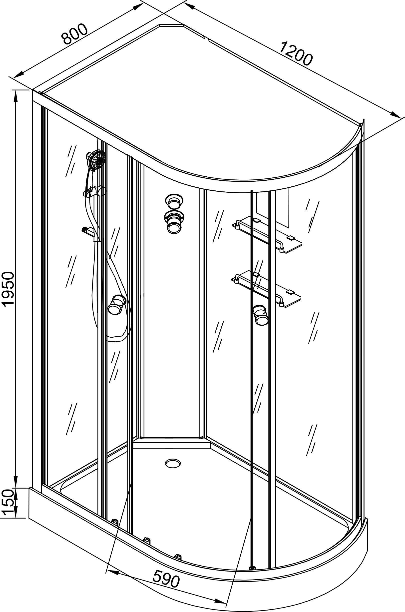 Душевая кабина Deto ЕМ 120х80  EM1512LNLED+GM - 6