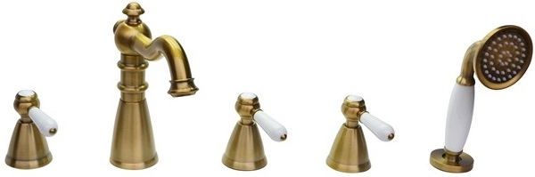 Смеситель на борт ванны Magliezza Grosso Bianco 50119-3-br с ручным выдвижным душем TL-3-br, бронза - 0