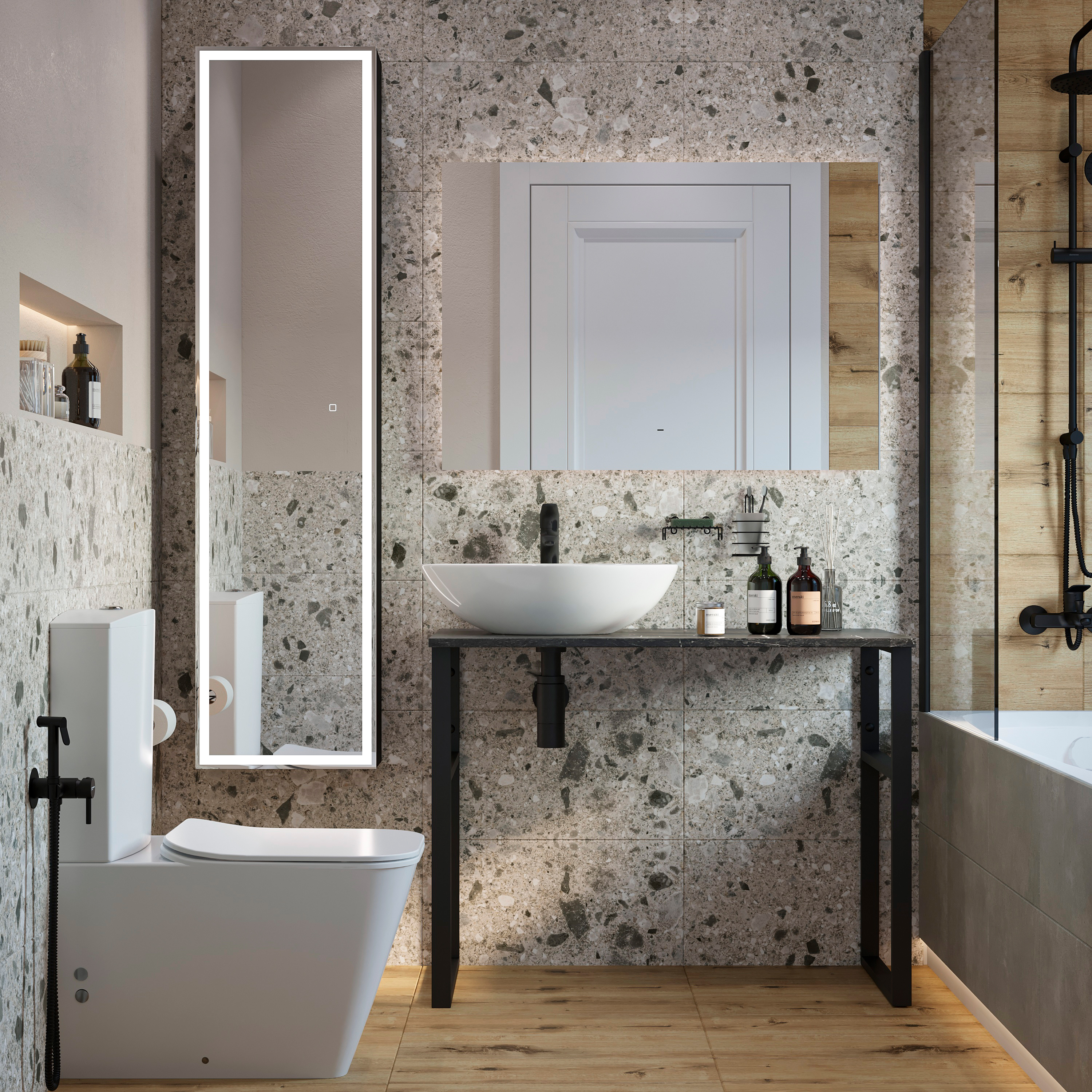 Консоль DIWO Элиста 100 чёрный мрамор, с раковиной Moduo 55 Leaf 555473 - 1