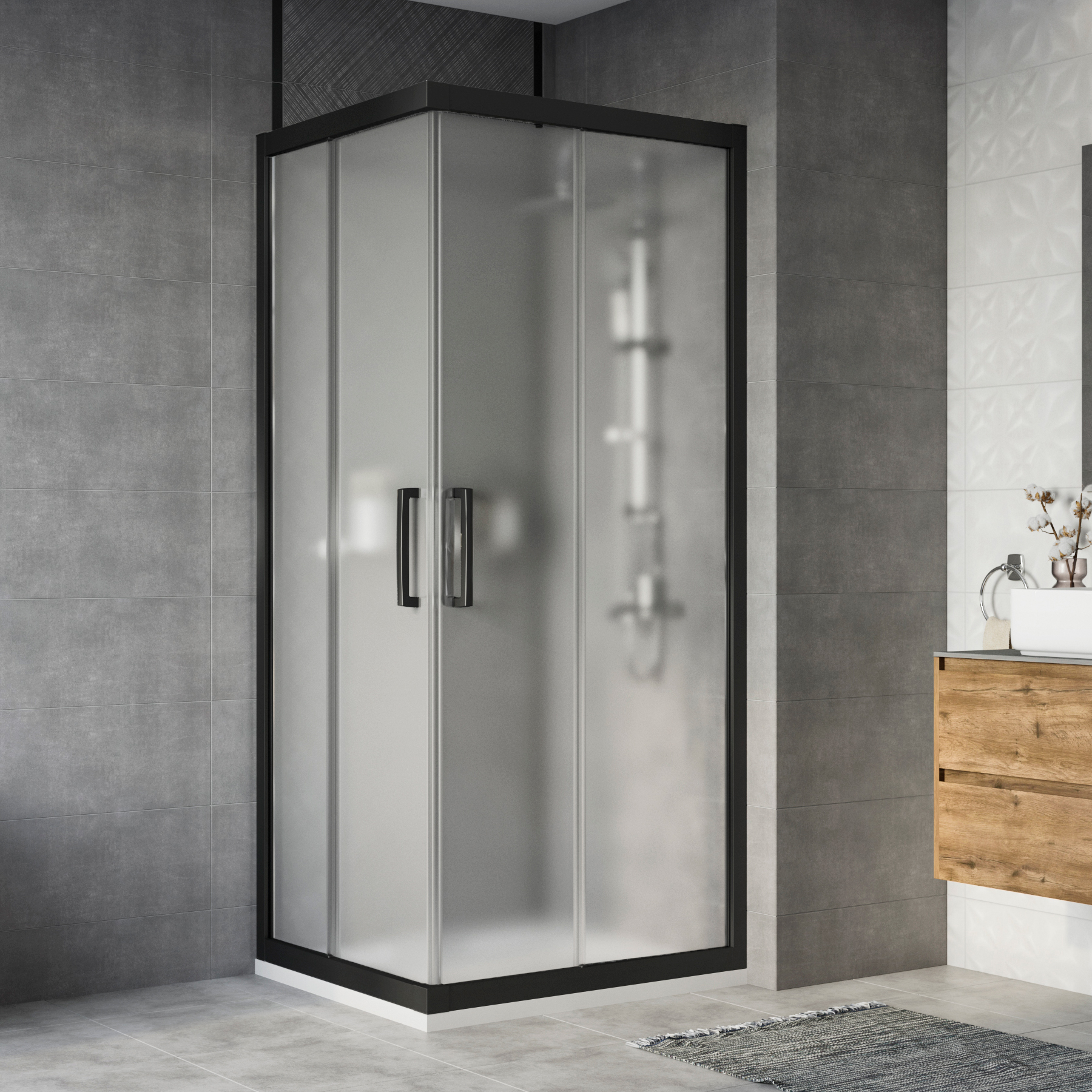 Душевой уголок STWORKI Карлстад DE019RC8090200 90x80 см профиль черный матовый, стекло матовое 3GW128TTKK000 - 0