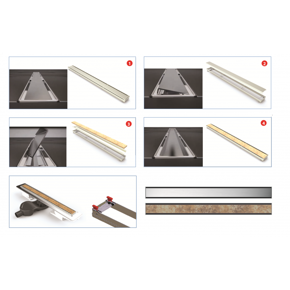 Желоб BERGES водосток В1 Keramik 500, матовый хром, S-сифон D50 H60 боковой 90116 - 8