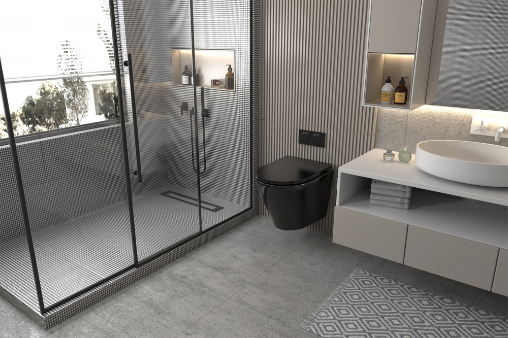 Унитаз подвесной ABBER Bequem черный матовый с сиденьем  AC1102MB - 5