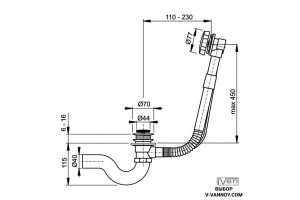 Слив-перелив для ванны 100 см, Jacob Delafon E70174-01R - 2