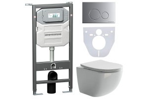 Комплект унитаза с инсталляцией Ceramica Nova Forma белый с сиденьем микролифт и кнопкой хром матовый