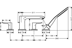 Смеситель Hansgrohe Metris 31442000 на борт ванны - 2