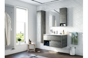 Мебель для ванной STWORKI Карлстад 90 дуб рошелье, в стиле лофт, серая (комплект, гарнитур) - 3