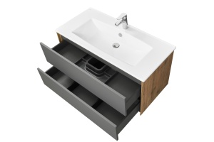 Тумба с раковиной Aquaton Сохо 100 серый-светлое дерево - 3