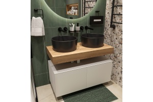 Столешница STWORKI Ольборг 100 дуб французский, без отверстий,  2 тумбы 50 + 2 раковины BOCCHI Vessel, черные - 3