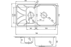 Мойка, нержавеющая сталь, шелк, 1 1/2, чаша справа, 780*440, Arro S, IDDIS, ARR78SZi77 - 2