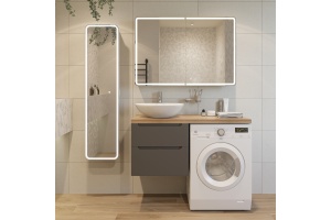 Мебель для ванной STWORKI Берген 60 серая со светлой столешницей 122, раковина Moduo 55 Leaf, R