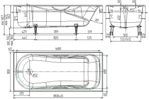Чугунная ванна Универсал Сибирячка 180x80 см, пристенная - 3