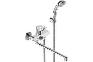 BA403AA NEXT Смеситель для ванны/душа, поворотный излив 400 мм, душевой гарнитур в комплекте (душевая лейка ?70 мм, металлический шланг 1500 мм, держа