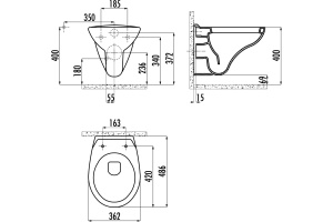 Чаша для унитаза подвесного Creavit TP320 с биде - 2