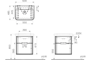 Тумба с раковиной VitrA Sento 65 с LED подсветкой матовый серый - 2