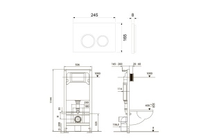 TECE spring комплект 4 в 1 Застенный модуль,панель смыва с прямоугольными кнопками, черный матовый - 2
