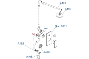 А66209 Встраиваемый комплект для душа с верхней душевой насадкой и лейкой - 3