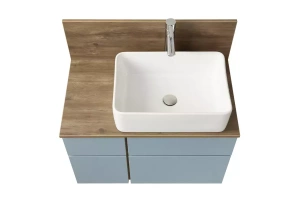 Тумба с раковиной Mila 50 и столешницей Aquaton Мишель 80 голубой-светлое дерево - 2