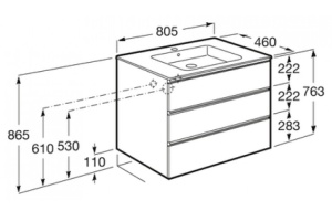 THE GAP Модуль д/раковины 800 мм, 3 ящика, белый глянец - 2