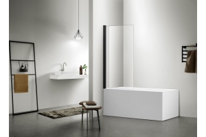 AQ DEL SBA 08015BL Шторка на ванну, одноэлементная, поворотная 800X1500 профиль черный, стекло прозрачное - 2