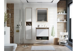 Мебель для ванной STWORKI Ольтен 60 белая, дуб сонома , подвесная (комплект, гарнитур) - 2