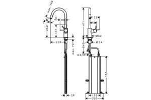 Кухонный смеситель однорычажный, 260, с вытяжным изливом, 1jet, sBox Hansgrohe 73864000 - 2