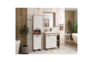 Тумба под раковину Misty Крафт 80 белая - светлое дерево - 3