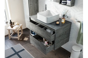 Мебель для ванной STWORKI Карлстад 90 дуб рошелье, роверелла, с отверстием для смесителя в столешнице - 3