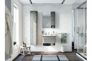 Мебель для ванной STWORKI Карлстад 60 дуб рошелье, с белой полкой, в стиле лофт, подвесная (комплект, гарнитур) - 2