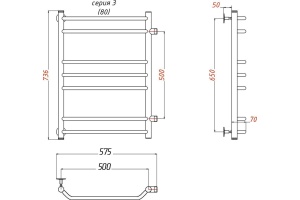 Полотенцесушитель водяной Тругор ЛЦ Браво ПМ 3 П R 50x80x50, с полкой - 2