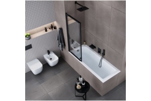 Шторка для ванны Excellent Liner 110х140 профиль черный матовый стекло прозрачное - 2