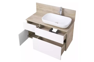 Тумба с раковиной Лола 60 и столешницей Aquaton Мишель 100 белый-светлое дерево - 3