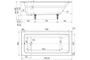 Чугунная ванна Универсал Оптима Ультра 170x80 см, пристенная - 3