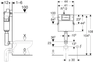 Смывной бачок скрытого монтажа Geberit UP 100 109.100.00.1 для унитазов, с отводом - 2