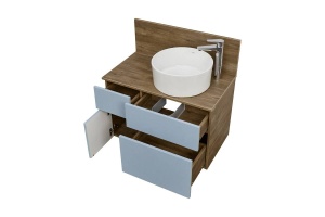 Тумба с раковиной Mila 35 и столешницей Aquaton Мишель 80 светлое дерево-голубой - 2