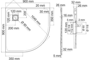 Поддон для душа Wasserkraft Leine 35T01 90x90 см - 2