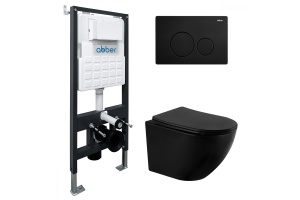 Комплект унитаза с инсталляцией Abber Bequem с кнопкой смыва черный матовый