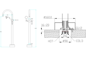 Смеситель напольный Boheme Medici бронза с душевым гарнитуром и черной керамикой - 2