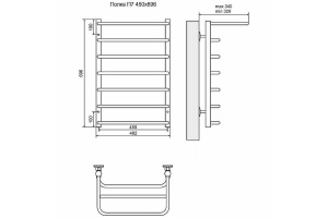 Водяной полотенцесушитель Terminus Полка П7 450х696 с полкой Хром - 3