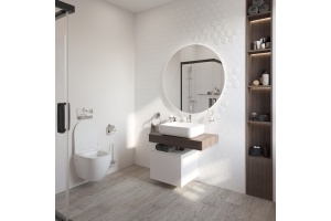 Столешница STWORKI Ольборг 80 дуб карпентер, без отверстий, с тумбой 50, с раковиной STWORKI Soul 1 белой - 3