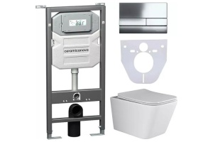 Комплект подвесного унитаза с инсталляцией Ceramica Nova Metric с кнопкой Flat хром