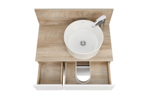 Тумба с раковиной Mila 35 и столешницей Aquaton Мишель 80 белый-светлое дерево - 3