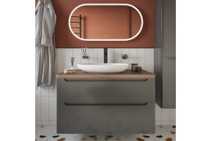 Тумба с раковиной STWORKI Берген 100 серая с темной столешницей, Bocchi Etna 1114-001-0125