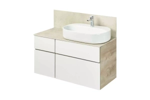Тумба с раковиной Одри 62 и столешницей Aquaton Мишель 100 белый-светлое дерево