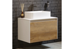 Тумба с раковиной Aqwella 5 stars Mobi 80 белая, дуб балтийский