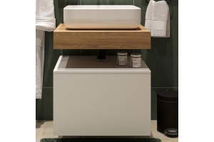 Столешница STWORKI Ольборг 60 дуб французский, без отверстий, с тумбой 60, с раковиной STWORKI Soul 1 белой