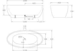 Акриловая ванна BELBAGNO 170х82 белый (BB69-1700-W0) - 3