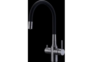 Смеситель для кухни Paulmark Salix с гибким изливом темный хром - черный матовый
