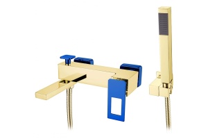 Смеситель для ванны с лейкой и шлангом Boheme Q золото с синим